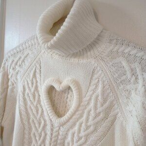 mi ami for Francesca's, Sweater, Turtleneck, Cable Knit, Heart Cutout, Size M